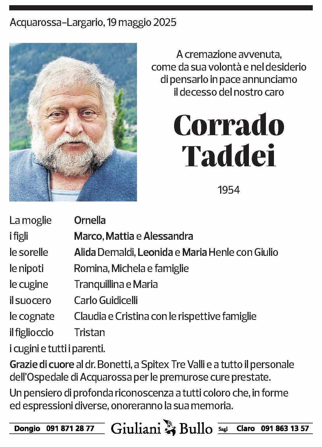 Annuncio funebre Corrado Taddei