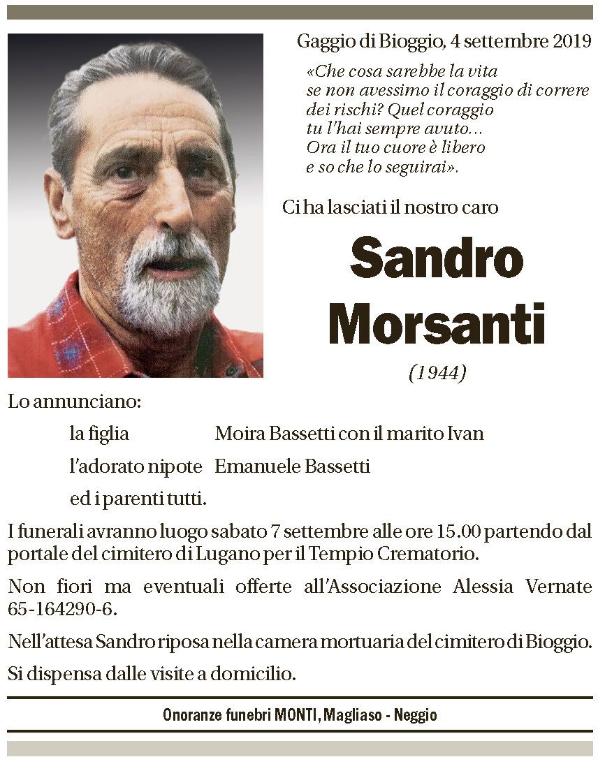 Annuncio funebre Sandro Morsanti