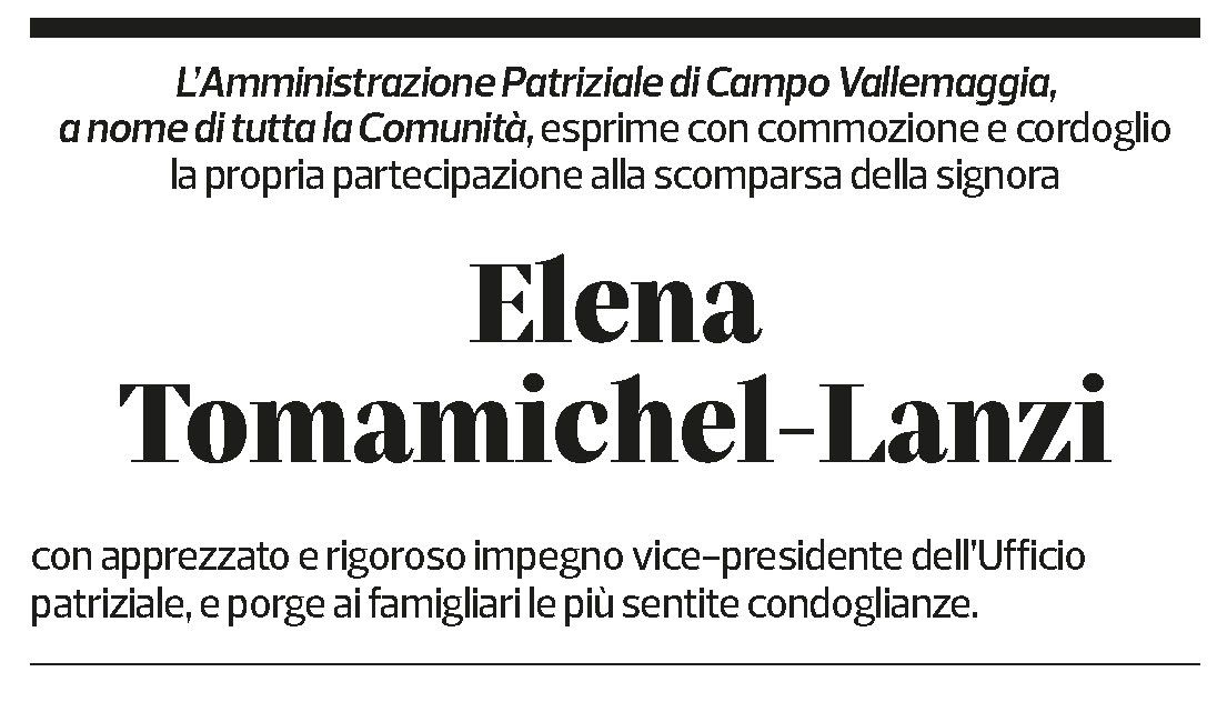 Annuncio funebre Elena Tomamichel-lanzi