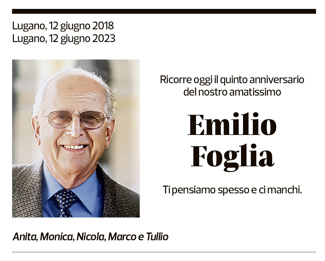 Annuncio funebre Emilio Foglia