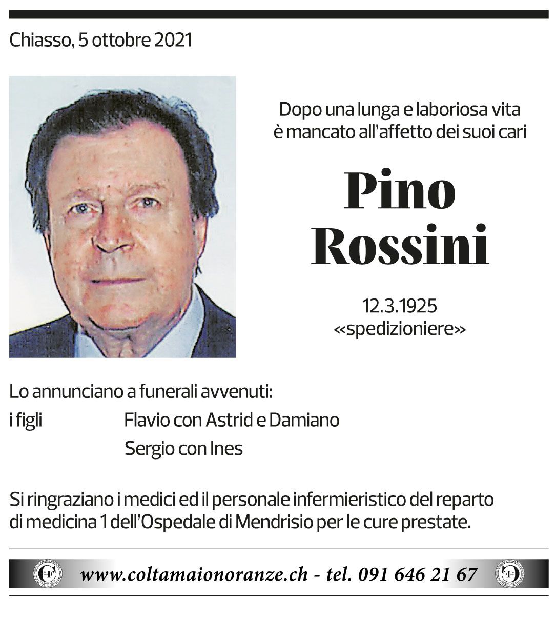 Annuncio funebre Pino Rossini