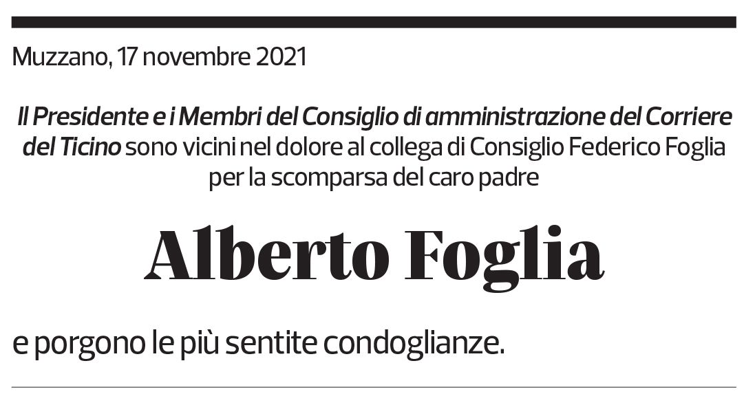 Annuncio funebre Alberto Foglia