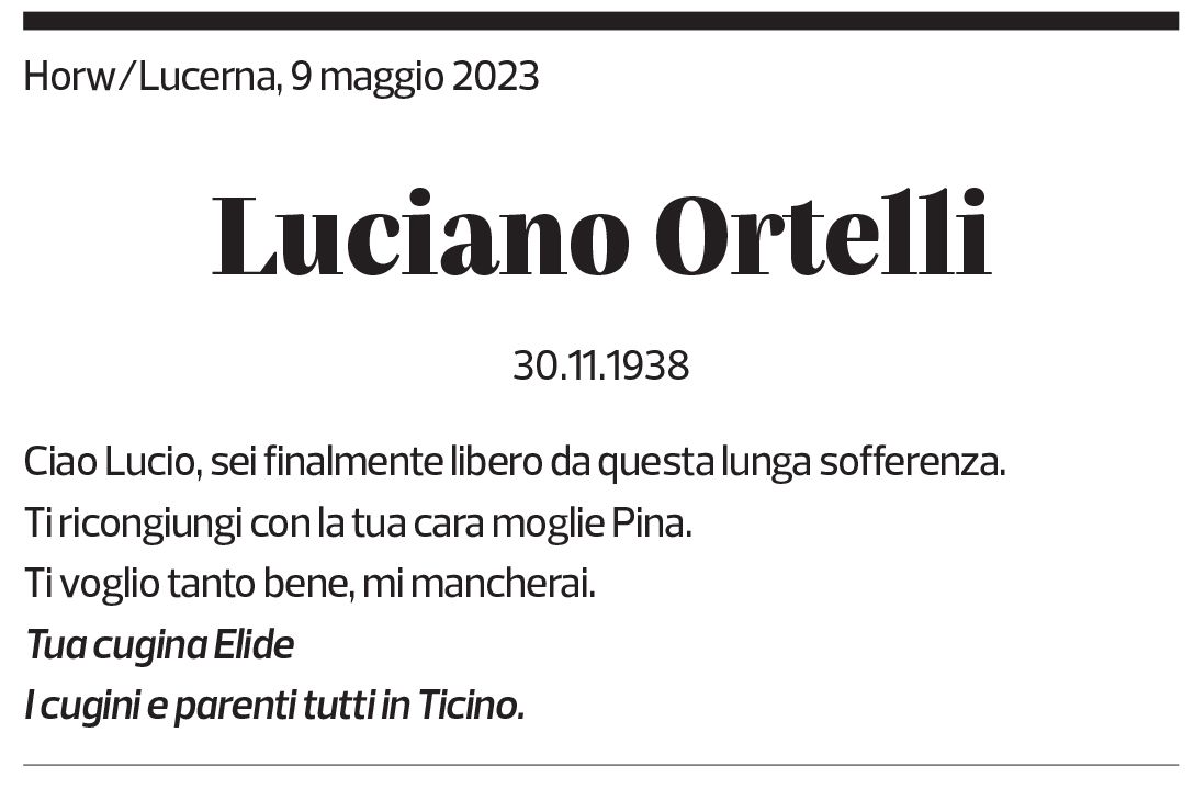 Annuncio funebre Luciano Ortelli