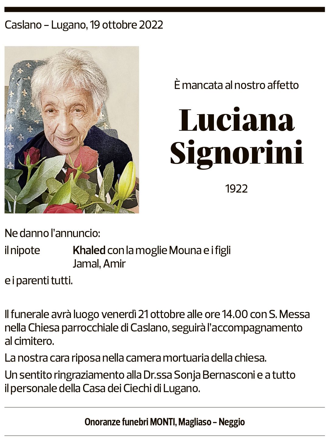 Annuncio funebre Luciana Signorini