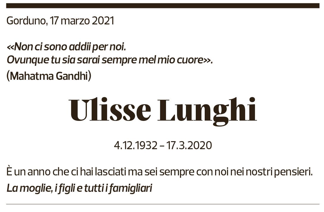 Annuncio funebre Ulisse Lunghi