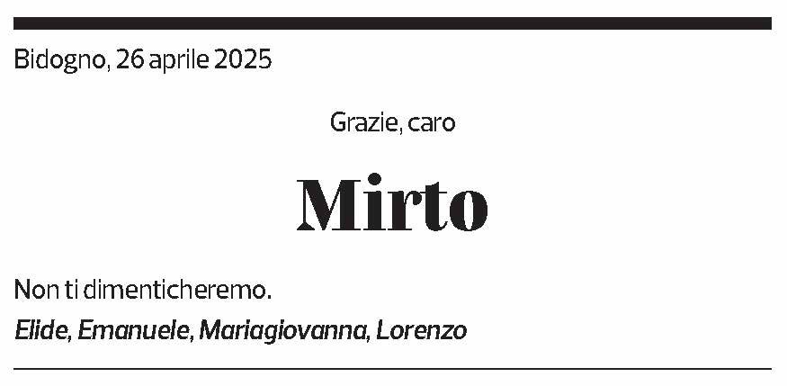 Annuncio funebre Mirto Mignani