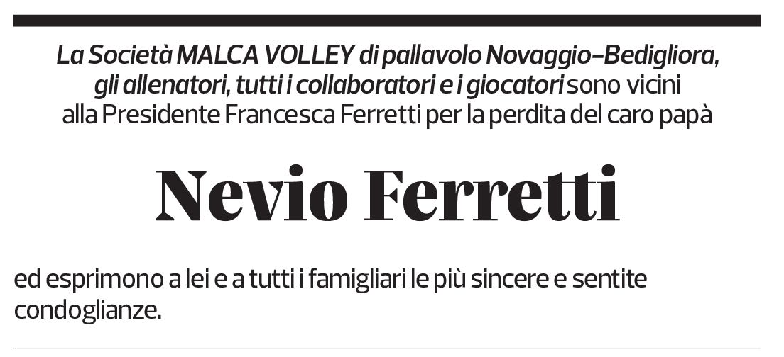 Annuncio funebre Nevio Ferretti