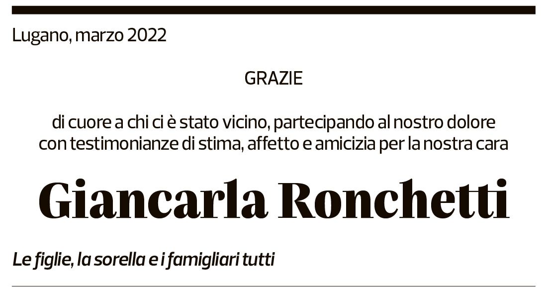 Annuncio funebre Giancarlo Ronchetti