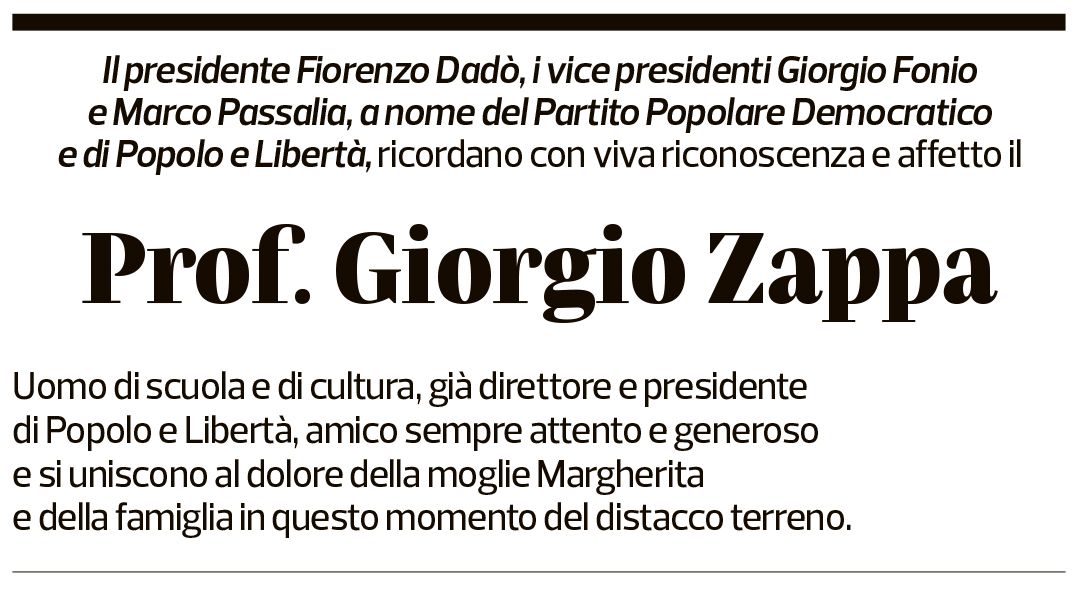 Annuncio funebre Giorgio Zappa