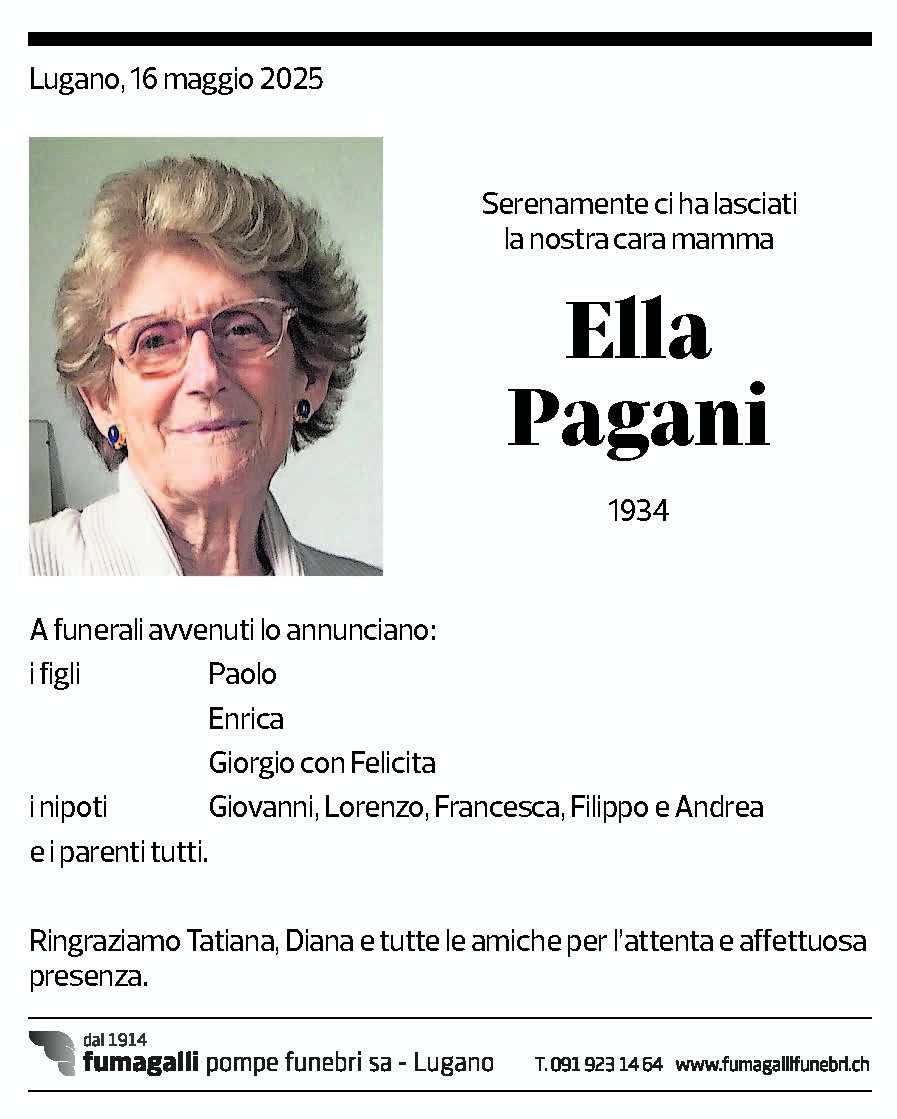 Annuncio funebre Ella Pagani