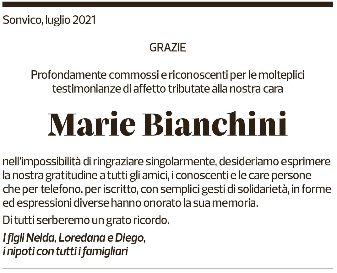 Annuncio funebre Marie Bianchini