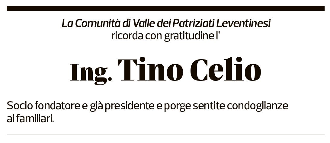 Annuncio funebre Tino Celio