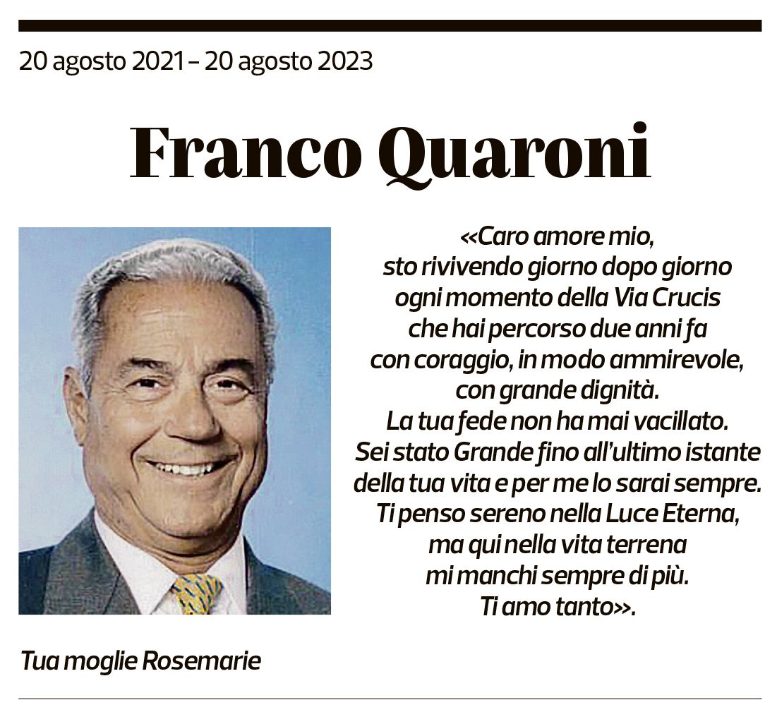 Annuncio funebre Franco Quaroni