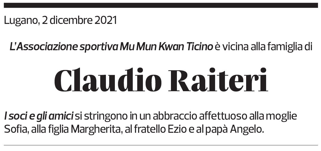 Annuncio funebre Claudio Raiteri