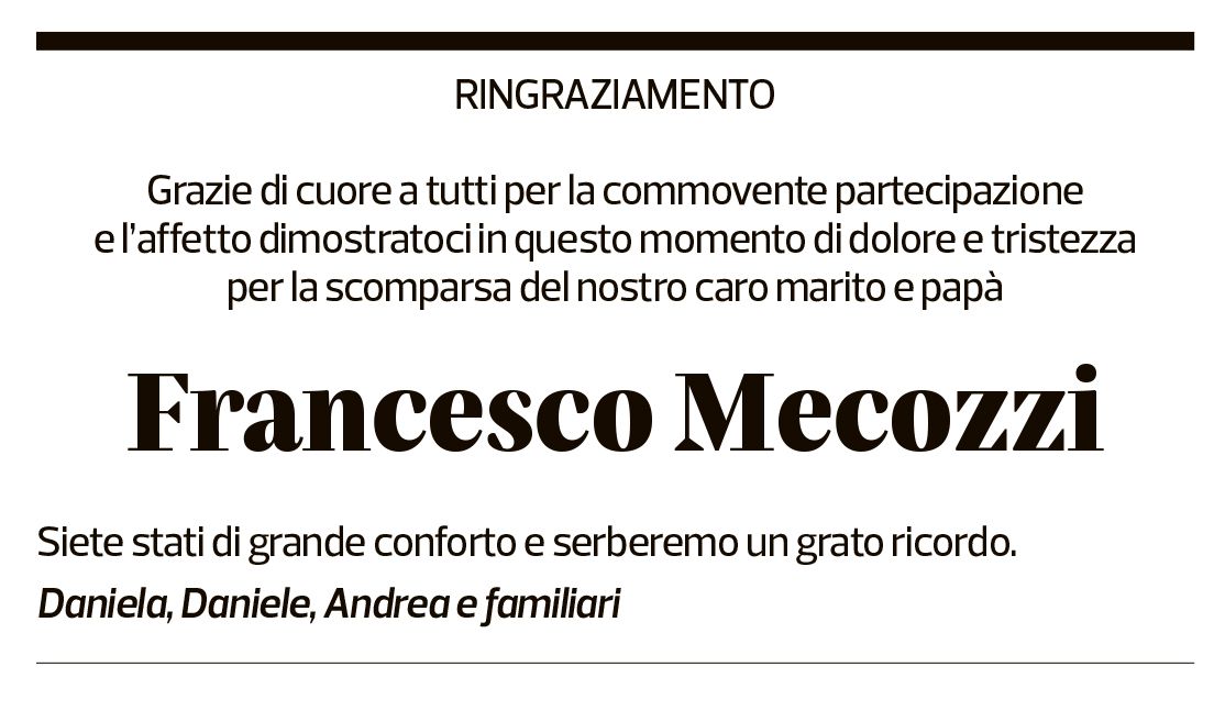 Annuncio funebre Francesco Mecozzi