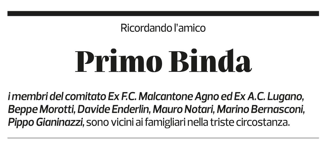 Annuncio funebre Primo Paolo Binda