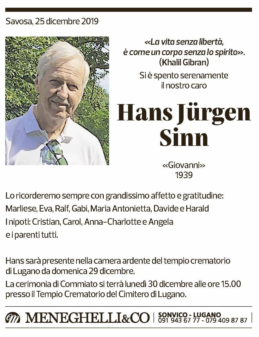 Annuncio funebre Hans Jürgen Sinn