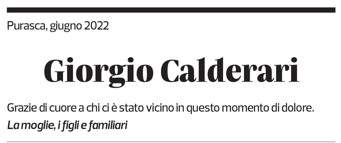 Annuncio funebre Giorgio Calderari