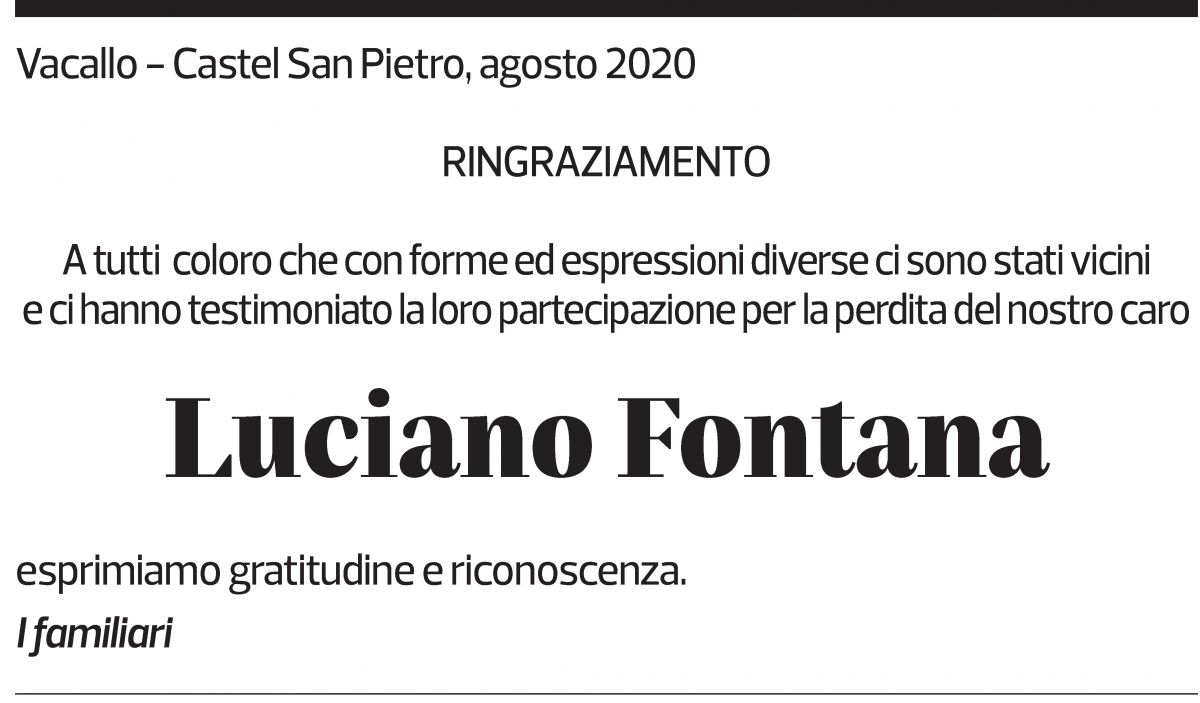 Annuncio funebre Luciano Fontana