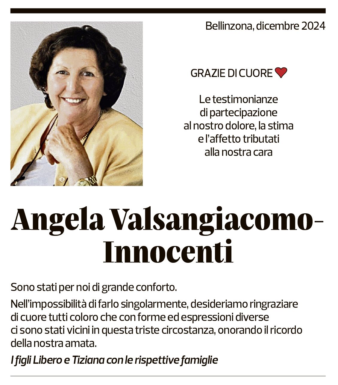 Annuncio funebre Angela Valsangiacomo-innocenti