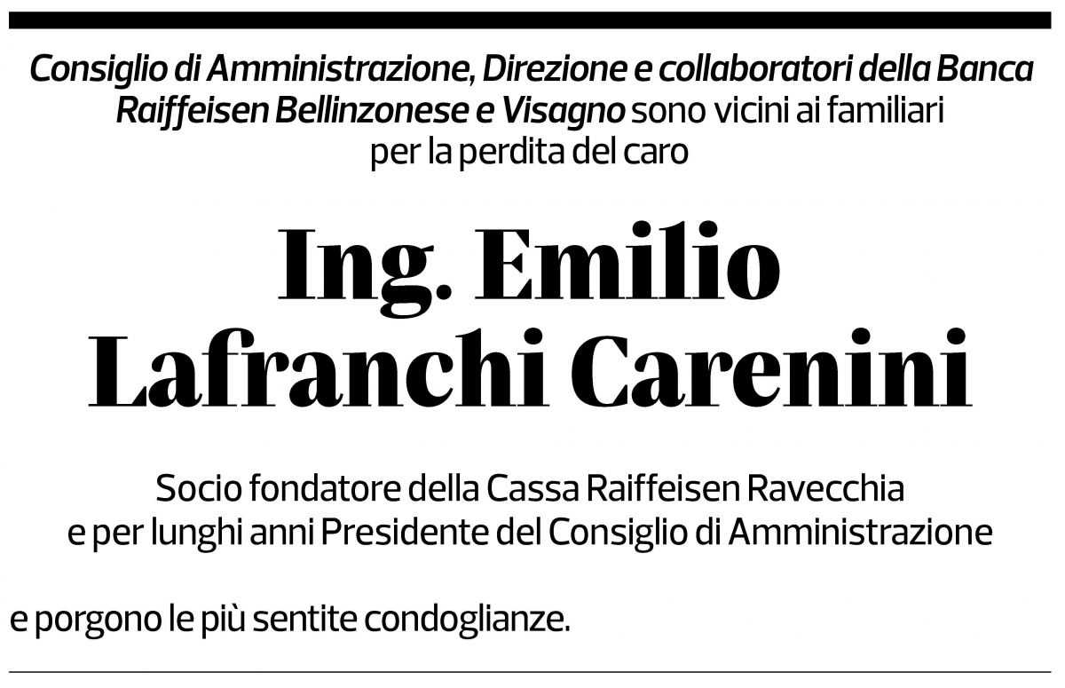 Annuncio funebre Emilio Lafranchi Carenini