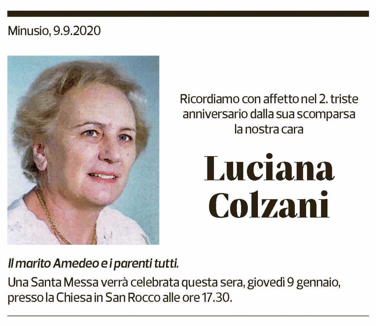 Annuncio funebre Luciana Colzani