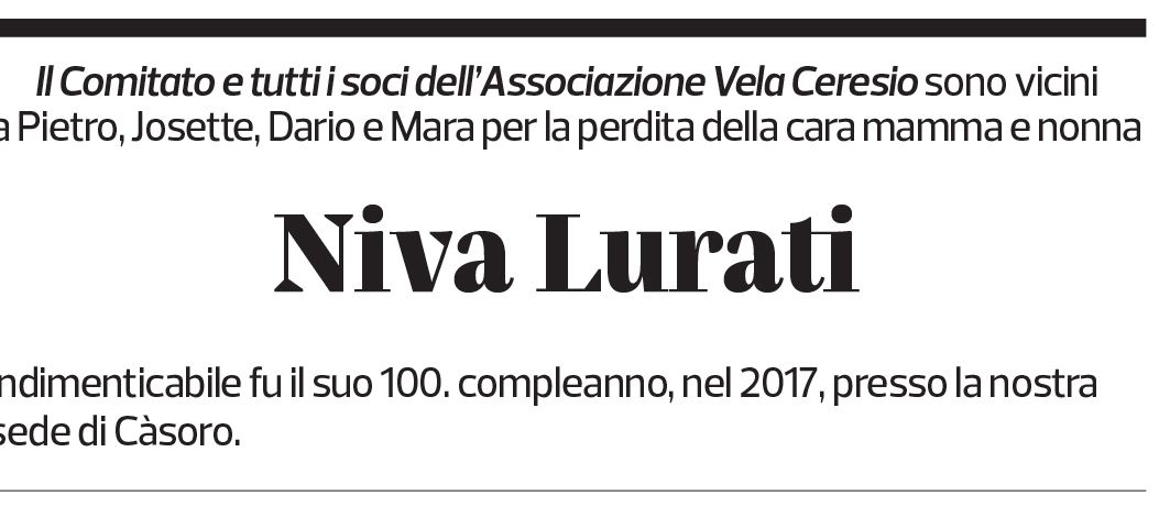 Annuncio funebre Niva Lurati