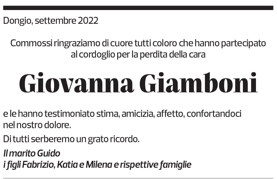 Annuncio funebre Giovanna Giamboni