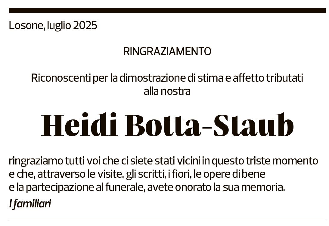 Annuncio funebre Heidi Botta-staub