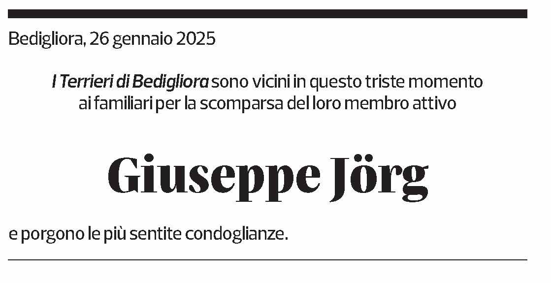 Annuncio funebre Giuseppe Jörg