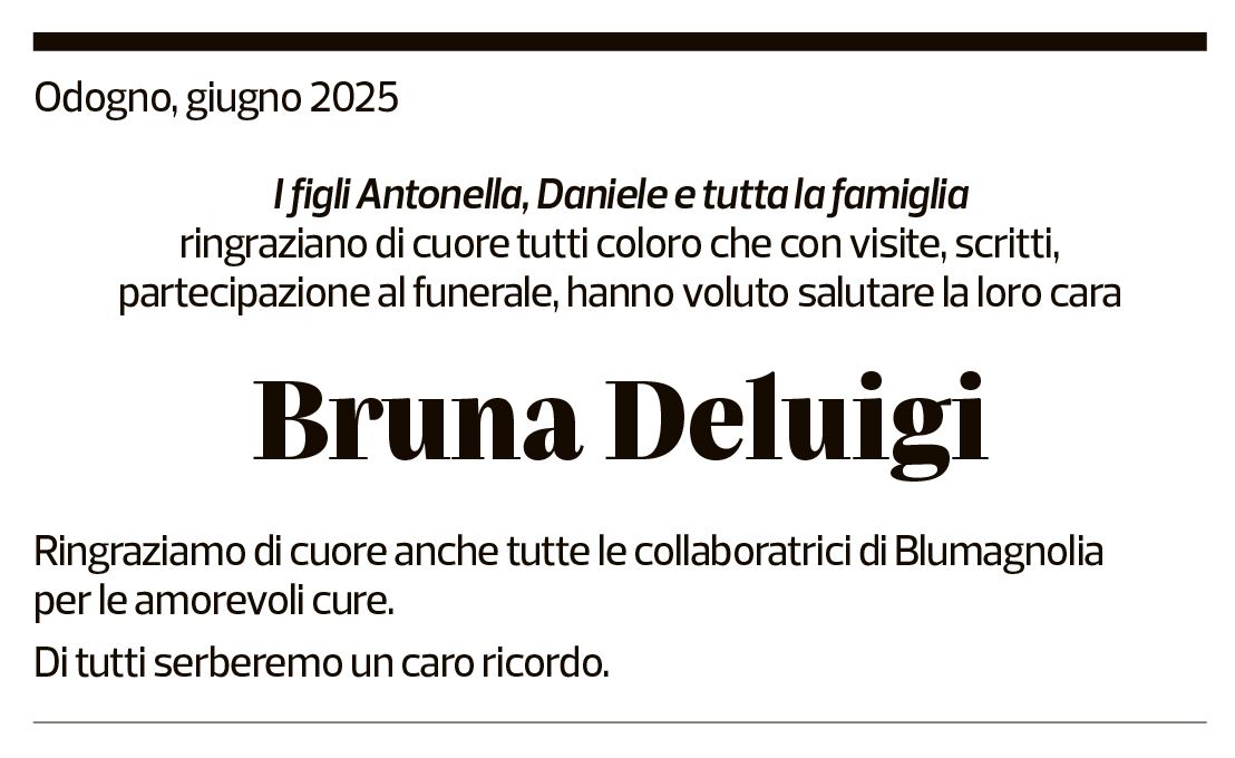 Annuncio funebre Bruna Deluigi