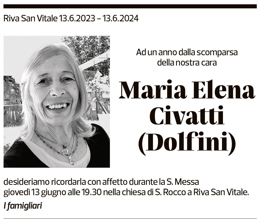 Annuncio funebre Maria Elena Civatti