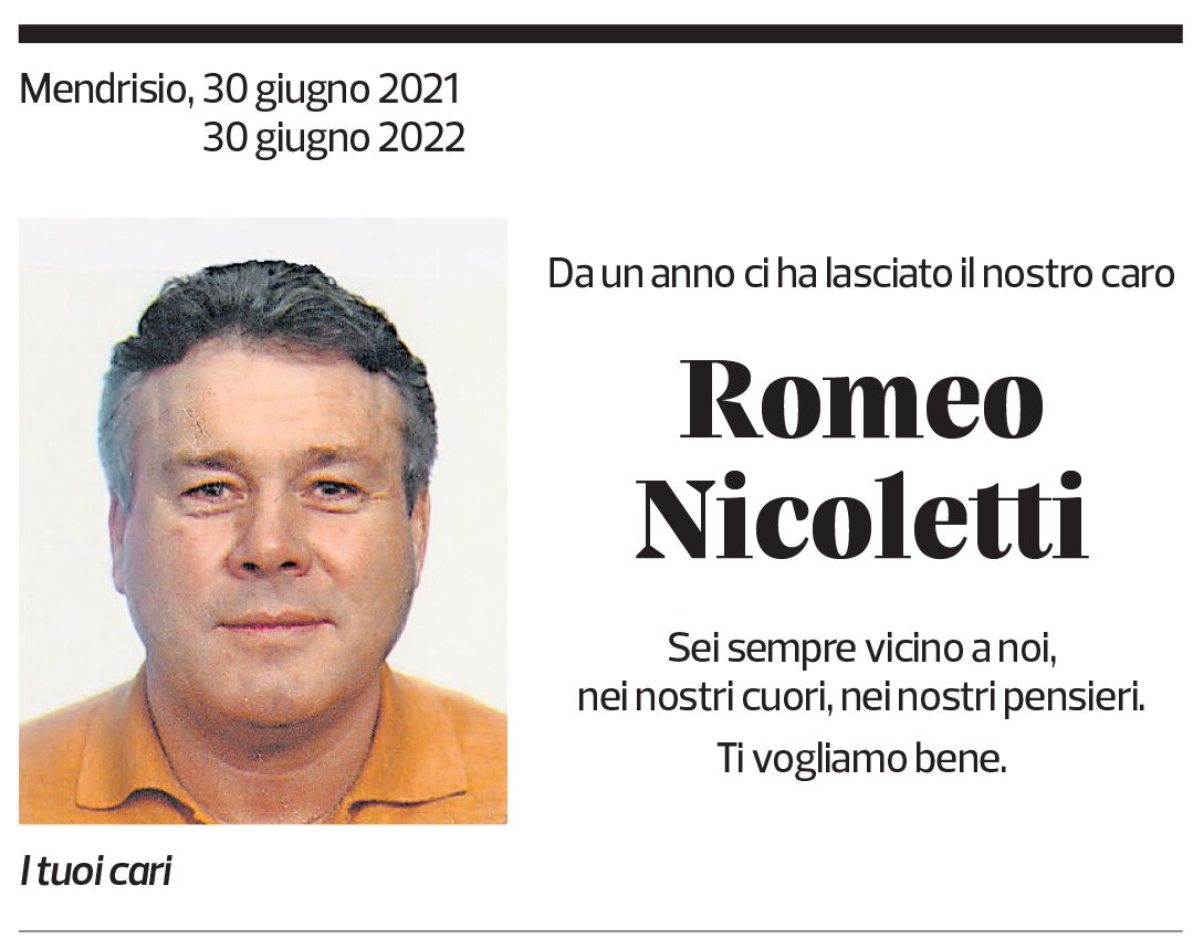 Annuncio funebre Romeo Nicoletti