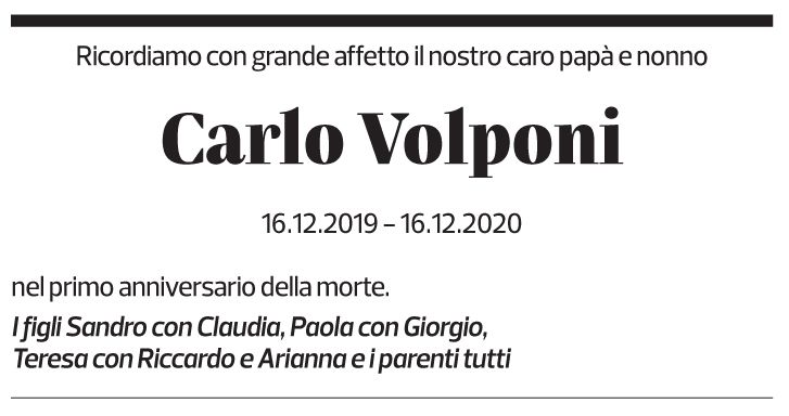 Annuncio funebre Carlo Volponi