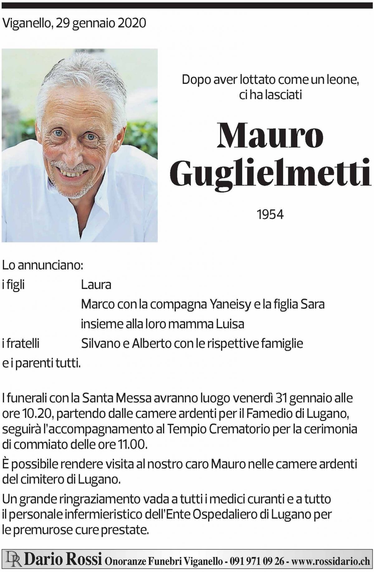 Annuncio funebre Mauro Guglielmetti