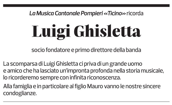 Annuncio funebre Luigi Ghisletta