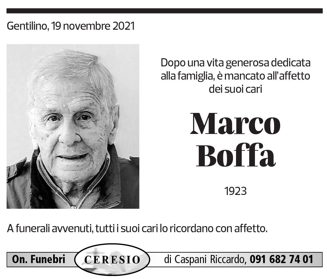 Annuncio funebre Marco Boffa