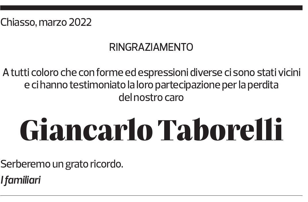 Annuncio funebre Giancarlo Taborelli