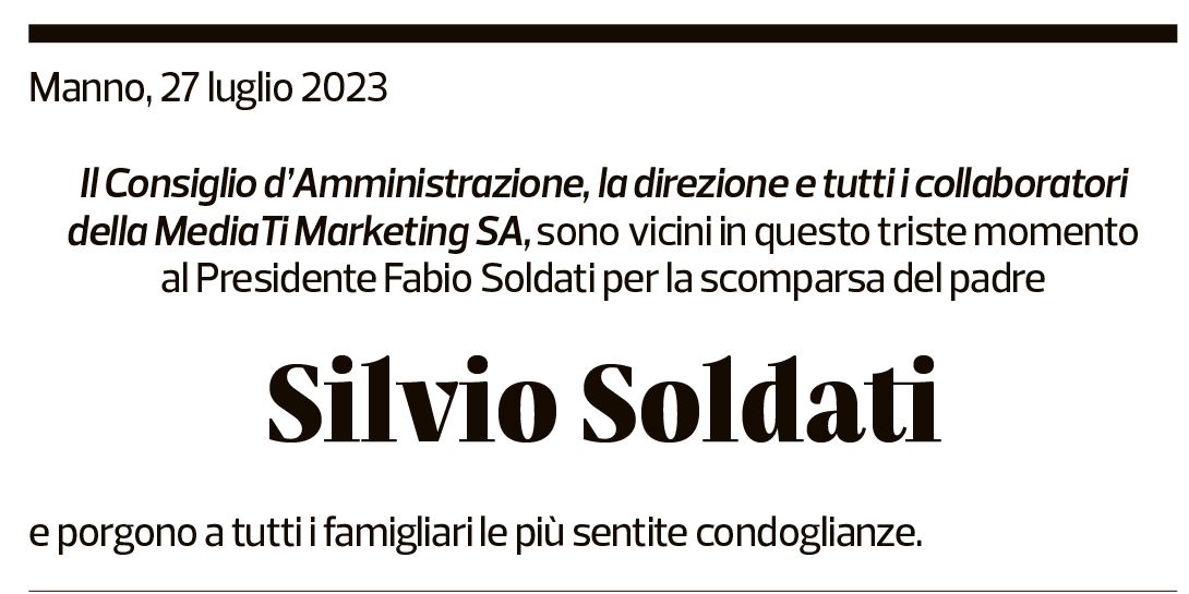 Annuncio funebre Silvio Soldati