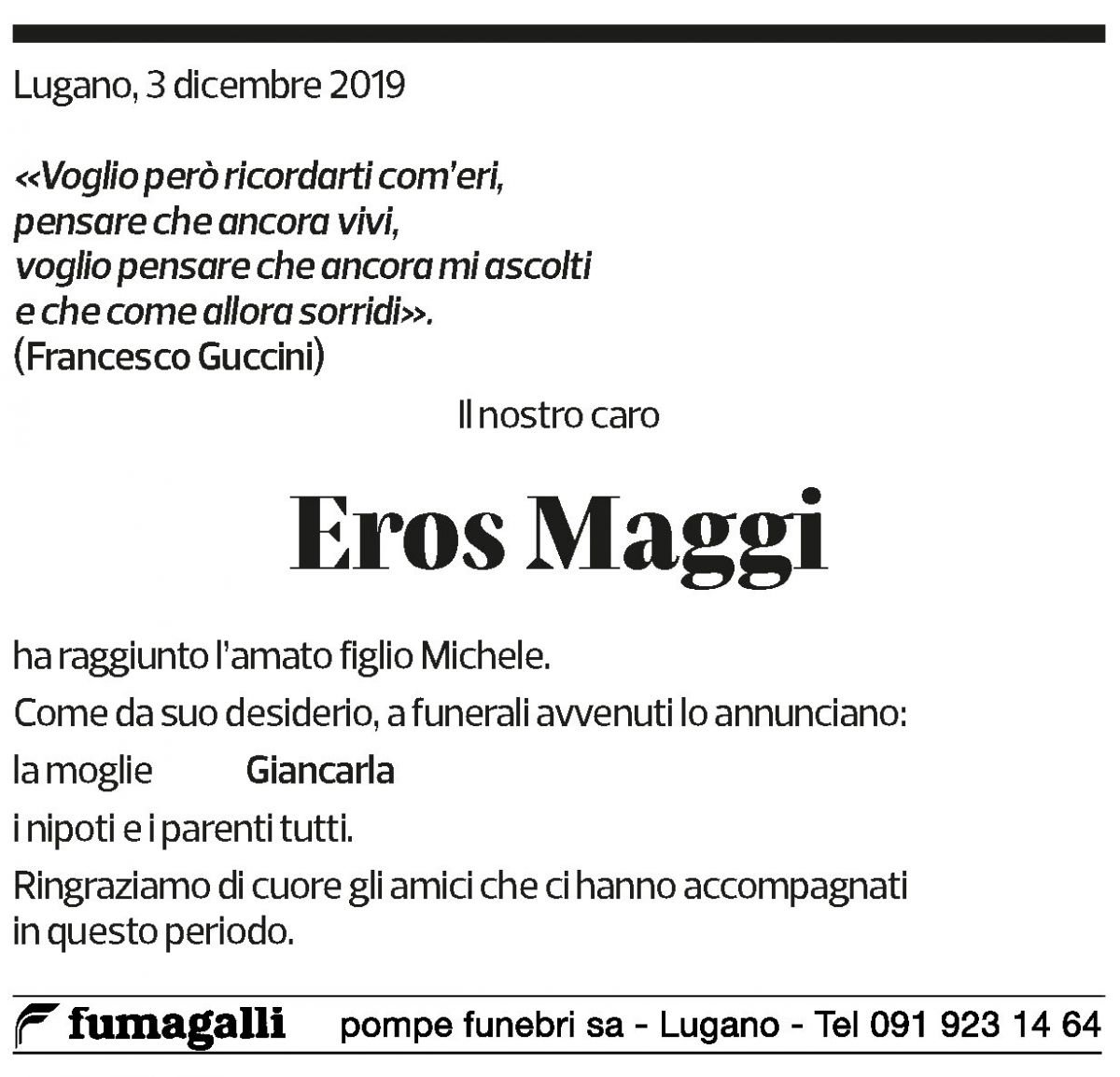 Annuncio funebre Eros Maggi
