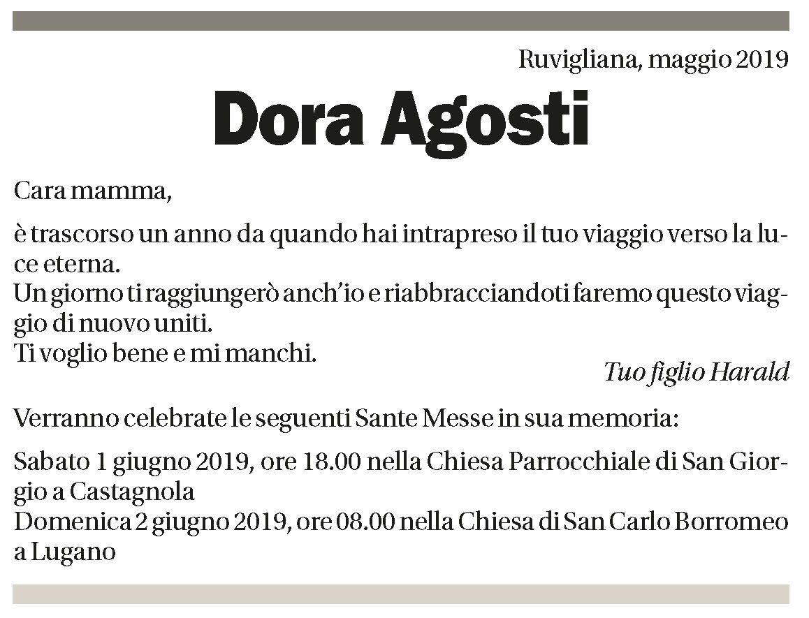 Annuncio funebre Dora Agosti