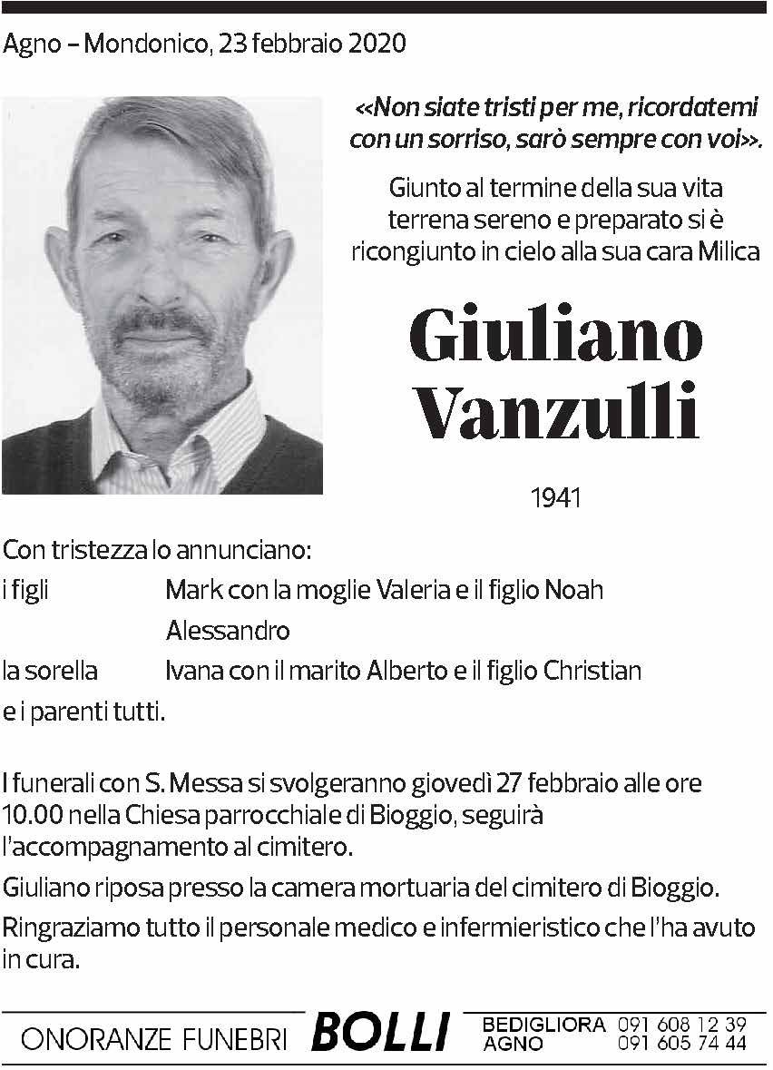 Annuncio funebre Giuliano Vanzulli