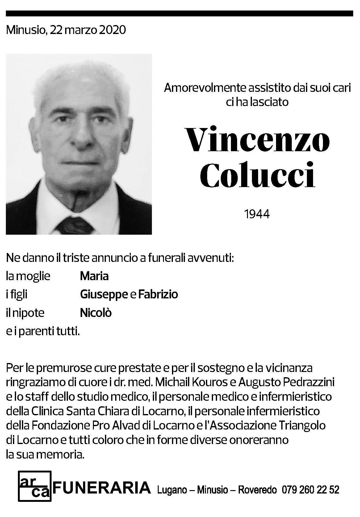 Annuncio funebre Vincenzo Colucci