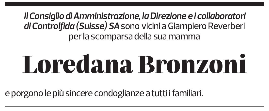 Annuncio funebre Loredana Bronzoni