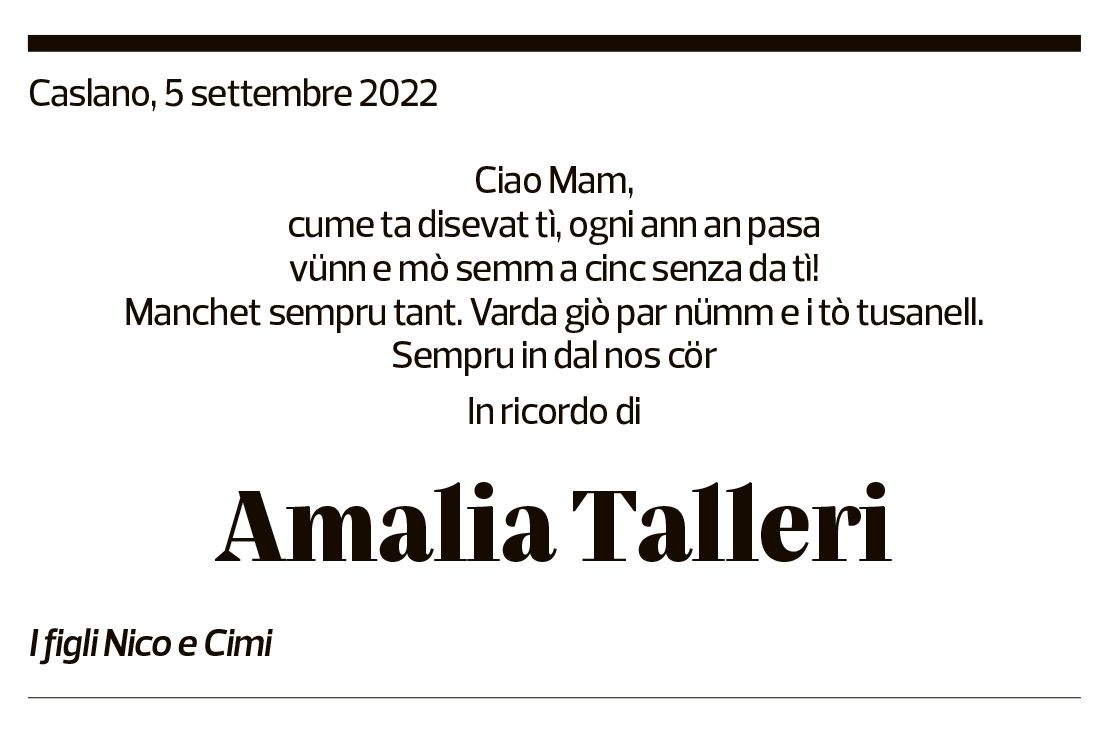 Annuncio funebre Amalia Talleri