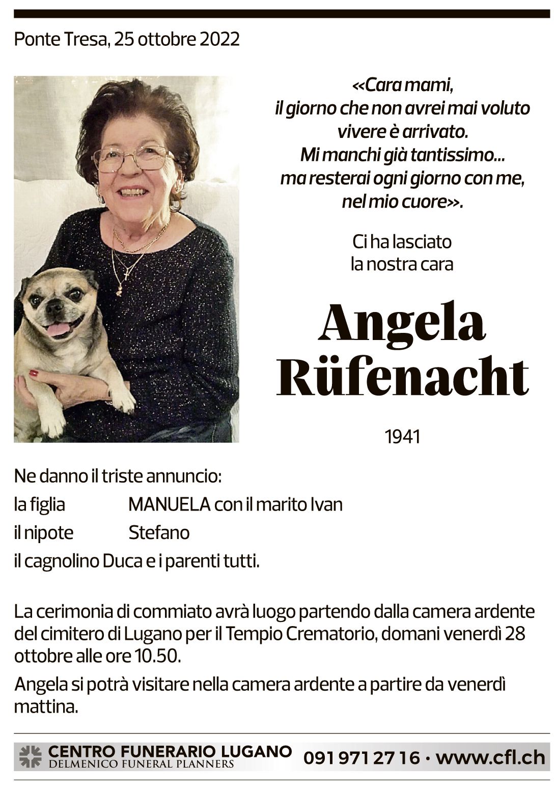 Annuncio funebre Angela Rüfenacht