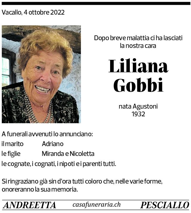 Annuncio funebre Liliana Gobbi