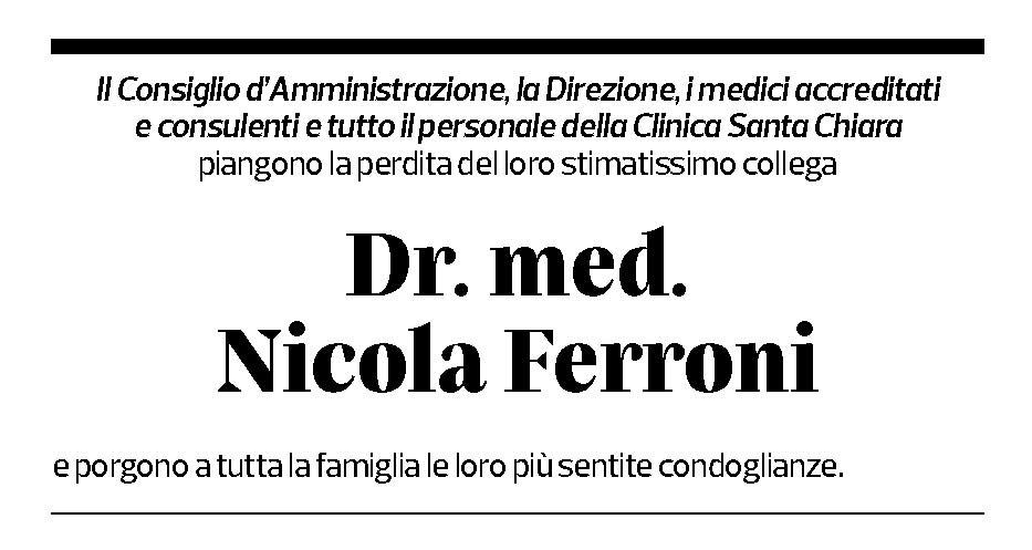 Annuncio funebre Dr. Med. Nicola Ferroni