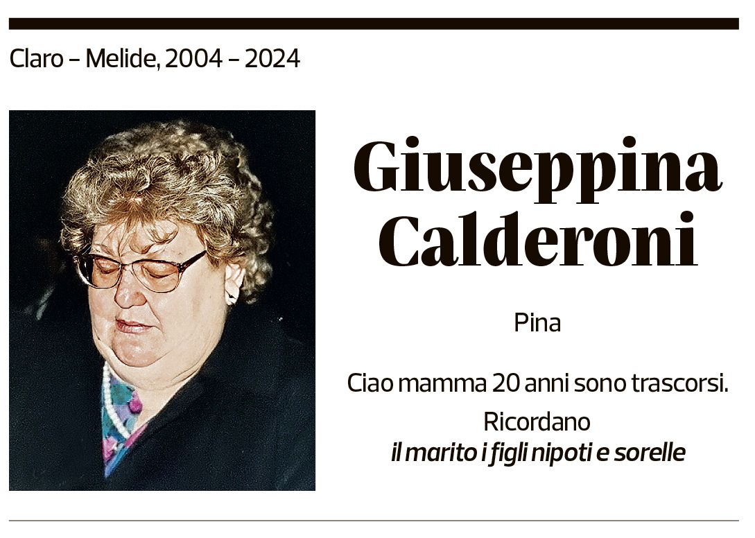 Annuncio funebre Giuseppina Calderoni