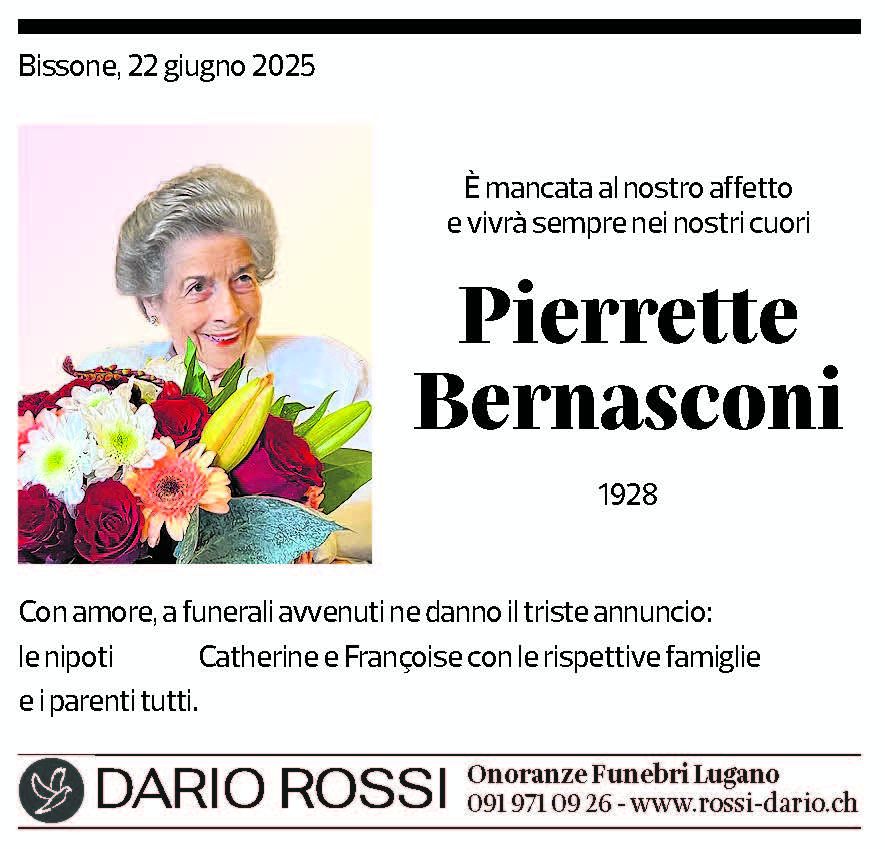 Annuncio funebre Pierrette Bernasconi